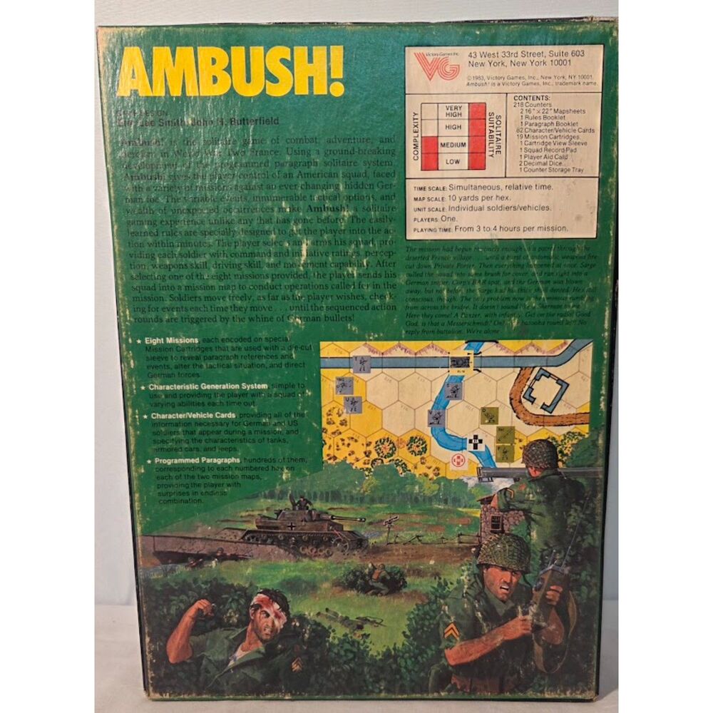 Vintage Ambush! WWII Combat Board Game 1983 Victory Games - Picture 2 of 8